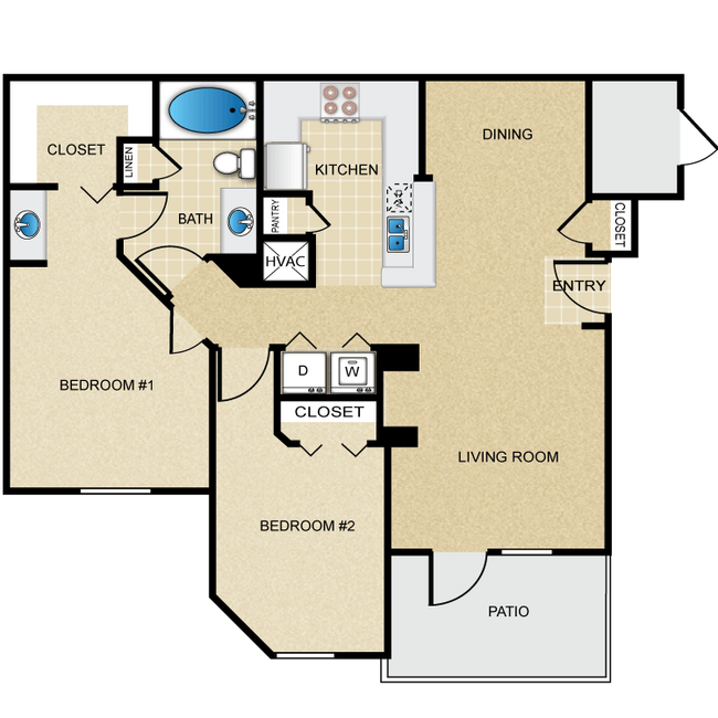 2 Beds • 2 Bath 05308 floor plan